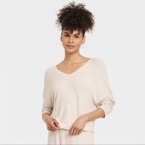 Beige Ribbed Knit Pajama Set